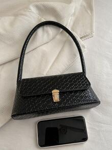 Vintage Crocodile Embossed PU Leather Women's Shoulder Bag, Fashion Designer Handbag - Black - View 6