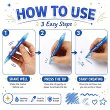YIMI 12/24pcs Dual-Tip Metallic Markers/Flysea 12/24pcs 0.7mm/3.0mm - Suitable For Painting And Doodling, Perfect Birthday Decoration Art Supplies, Shiny Metallic Markers Applicable To Most Surfaces, With Exquisite Ink Effect - Sets - View 4