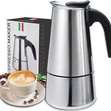 Ấm pha cà phê Moka, 4 cốc (7.05 oz), dùng trên bếp, làm bằng thép không gỉ 304, tương thích với bếp từ, màu bạc. - Nhiều màu - Xem 10