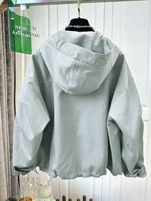 Spring & Autumn Loose Fit Hooded Windbreaker Jacket For Women, Fashionable Versatile Short Bomber Jacket With Stylish Design - Light Blue - View 2