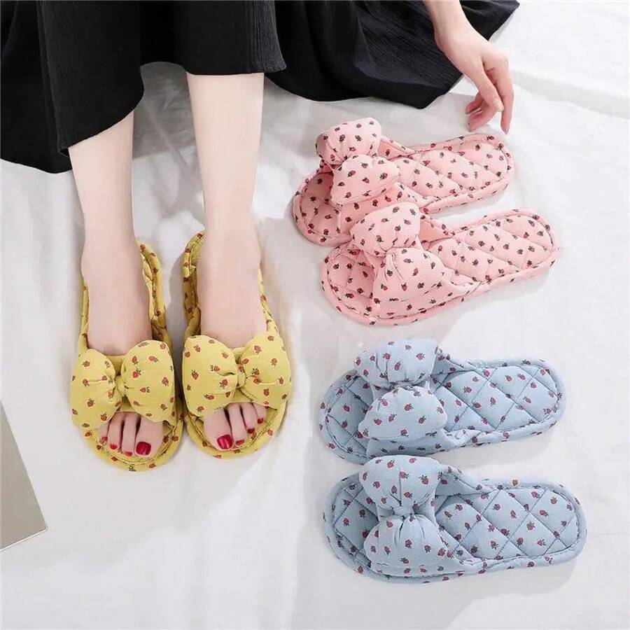 Zapatillas de mujer con lazo de mariposa a la moda, zapatos informales para el hogar con suela blanda, transpirabilidad y comodidad interior para las cuatro estaciones - B - Ver 1
