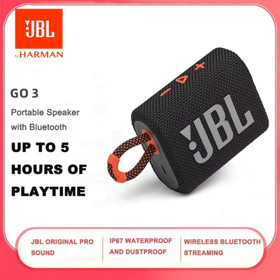 مكبر صوت بلوتوث محمول صغير JBL Go 3، مقاوم للماء والغبار بمعيار IP67، وقت تشغيل 5 ساعات، مكبر صوت لاسلكي مناسب للمنزل والخارج والسفر