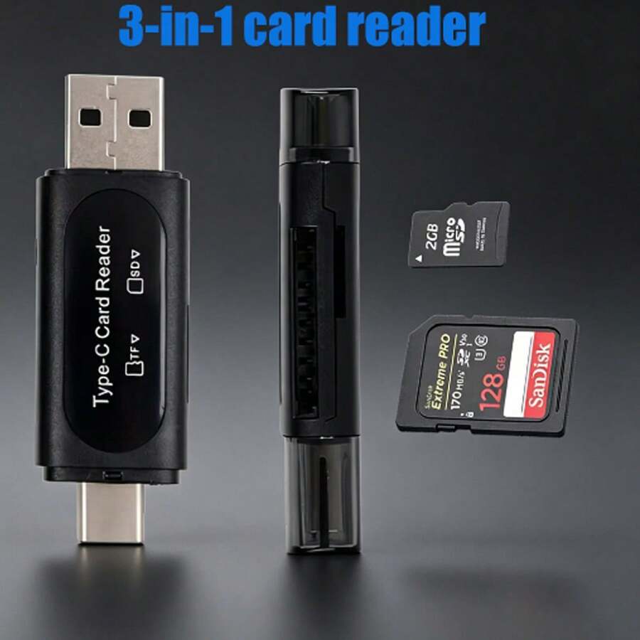 3-In-1 Multi-Function Card Reader, Type-C Card Reader Dual Interface SD/TF Memory Card Adapter, High-Speed Transfer For Smartphone, Computer, Camera - 3-in-1 Card Reader - View 1
