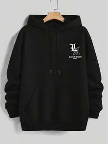 Men's Los Angeles Casual Print Hoodie, Regular Fit, Hooded Neck Style, Long Sleeve Sweatshirt XYVA - 黑色 - 查看 2