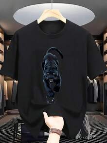 Men's Short Sleeve T-Shirt With Print And Lettering, Summer Fashion - Black - View 7