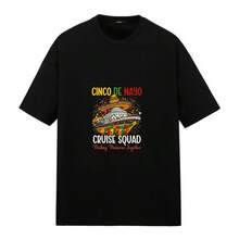 Short-Sleeved T-Shirt With Boat Print And Party Hat, Ideal For Use On Cruises, Celebrations, Parties, Holidays, Beach Trips, Regular Fit, Casual Style, Comfortable And Breathable. - 黑色 - 查看 1