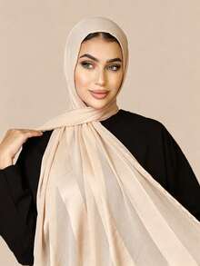 Hiyab ligero y transpirable de unicolor y estampado de rayas de satén y satén para mujeres, modesto, para abayas, primavera/verano - Multicolor - Ver 5