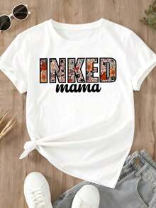 Comfortable For All-Day Wear. This Women's Casual Short-Sleeve T-Shirt Features A Crew Neck, A Relaxed Fit, And A Graphic "Inked Mama" Print With A Floral And Tattoo Design. It's Perfect For Everyday Wear And Outings. The Comfortable, Relaxed Fit Flatters All Body Types, While The High-Quality Material Feels Soft Against The Skin And Offers Durability. - 白色 - 查看 4