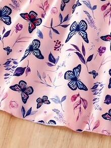 Gaun Tanpa Lengan Motif Kupu-kupu Elegan untuk Anak Perempuan - Leher V, Panjang, Sempurna untuk Musim Panas - Berwarna merah muda - View 3