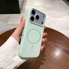 奢華亮面螢光液態矽膠手機殼，適用於 iPhone 17 Air 16 15 14 13 12 17 Pro Max Plus，磁吸軟殼 - 碧海綠 - 查看 4