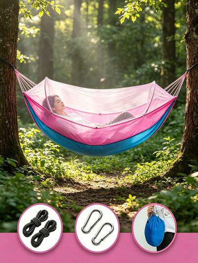 Hamaca portátil para 2 personas para camping al aire libre con mosquitera y toldo impermeable - Hamaca a prueba de insectos sin ensamblaje para senderismo, camping y viajes