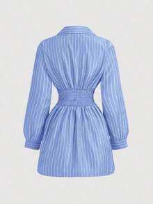 MOD Vestido de mujer de manga larga con volantes y estampado de rayas azul y blanco, vestido de Navidad, camisa de Acción de Gracias, ropa de mujer de negocios, atuendo de mujer para la playa - Negro - Ver 7