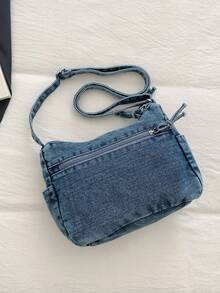 Casual Chic Soft Jeans Multi-Layer Crossbody Bag With Multiple Pockets, Versatile Commuter Large Capacity Women's Shoulder Bag, Great For Commuting - Blue - View 10