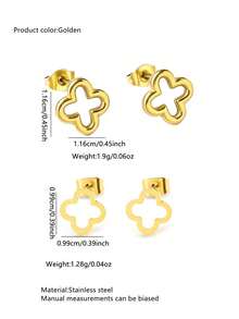 VceTd 1 Set Fashion Style Four-Leaf Clover Design Stainless Steel Women's Earring Set Suitable For Daily Wear/Holiday Gift - Yellow Gold - View 2