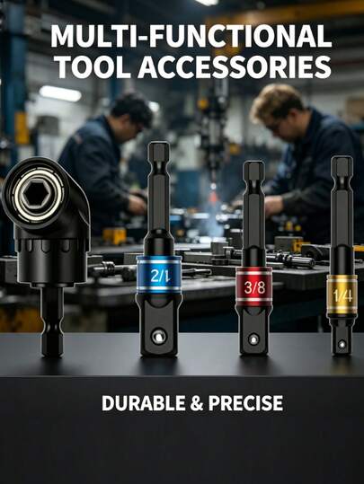 Bộ 4 đầu chuyển đổi đầu tuýp lục giác xoay 360° cho máy vặn vít dùng pin, kích thước 1/4", 3/8", 1/2".