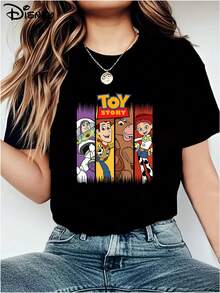 Disney-Licensed Toy Story Printed Women's Casual Wear, Stylish Short-Sleeved T-Shirt, Suitable For Spring And Summer Women's Clothing. - 黑色 - 查看 2