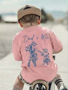 1 Piece Toddler Kids Casual Print Round Neck Short Sleeve T-Shirt, Summer Clothes For Students - The Dad+Me Bike Print T-Shirt Brings Joy And Happiness To Every Child! - 白色 - 查看 2