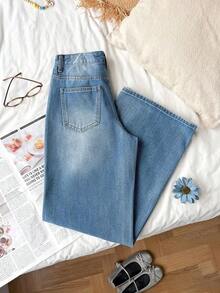 Pantalones vaqueros casuales con estampado de lunares para mujer, pantalones con estampado de lunares, pantalones con estampado de lunares, pantalones lindos, pantalones casuales para mujer, pantalones vaqueros holgados con estampado de lunares - Azul - Ver 2