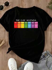 Comfortable For All-Day Wear. This Women's Casual Short-Sleeve T-Shirt Features A Crew Neck, A Relaxed Fit, And A Graphic Print Of "The Gay Agenda" Rainbow Calendar. It's Perfect For Everyday Wear And Pride Events. The Comfortable, Relaxed Fit Flatters All Body Types, While The High-Quality Material Feels Soft Against The Skin And Offers Durability. - 黑色 - 查看 4