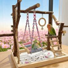 1 pieza Juguete de columpio de cuerda de algodón colorido para loros, accesorio multifuncional para jaula con percha y juguete interactivo, accesorio decorativo para jaula de pájaros para aliviar el aburrimiento de las aves, masticar y moler los dientes, adecuado para periquitos, loros pequeños y loros - Ver 1