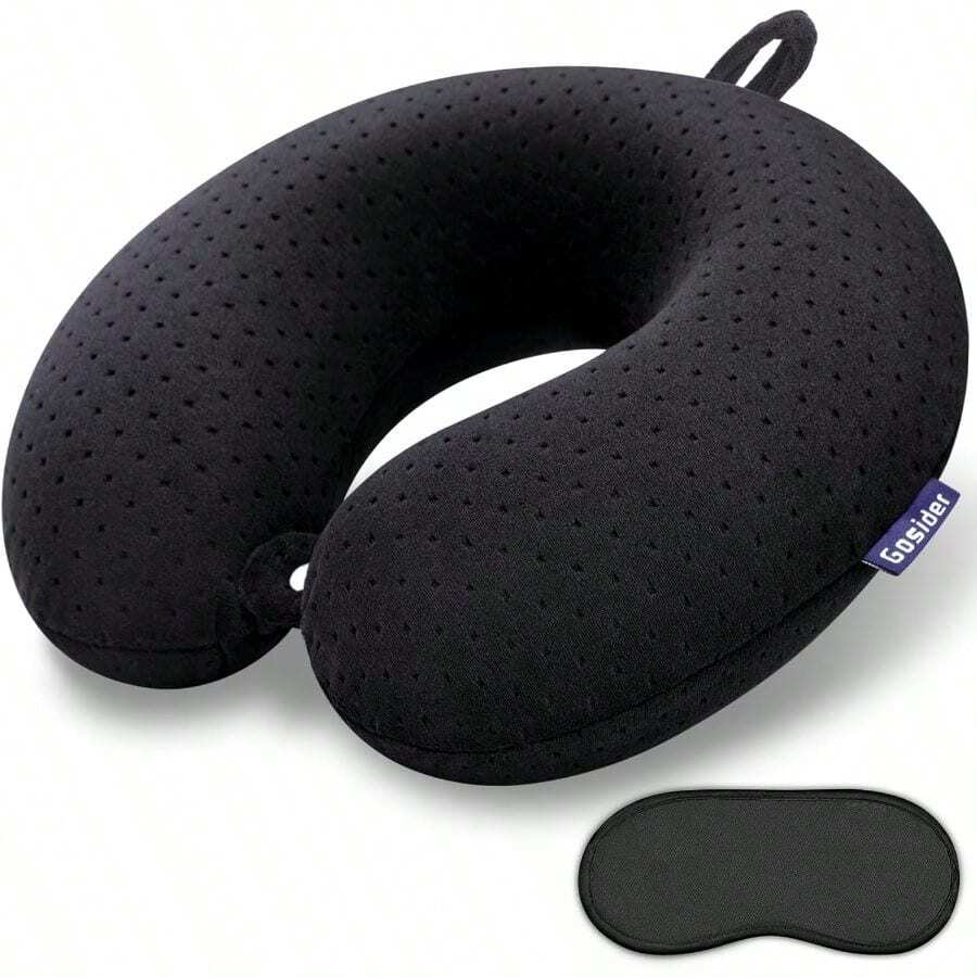 Black Travel Neck Pillow Foam Airplane Pillow Neck And Support Soft Portable U Shape Neck Pillow Plane, Car Home Office Use - 黑色 - 查看 1