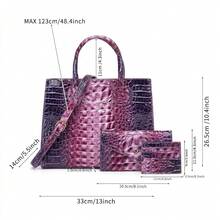 [Gradient Color] 3pcs Colorful PU Vegan Embossed Pattern Print  Bag Set | Fashion,  Elegant Women Tote Bag With Clutch Wallet And Credit Card Holder Coin Purse, Gradient Color Handbag - 彩色 - 查看 3