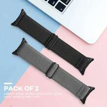 Correas Deportivas Compatibles con  Galaxy Watch Ultra de 47 mm, Correas de Repuesto de Nailon Elástico Ajustable para Hombres y Mujeres - Negro + Beige - Ver 6