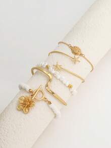 5pcs Vintage Cross Rhinestone Bracelet, Multi-Layer Stacking Rhinestone Bracelet Set For Women - Gold - View 2