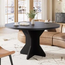 Dorvilesta Space-Saving Modern 47"  Round Table For 4-6 – Sturdy Pedestal Base, Contemporary Design – Perfect For Apartment, Living Room, Kitchen - Black - View 1