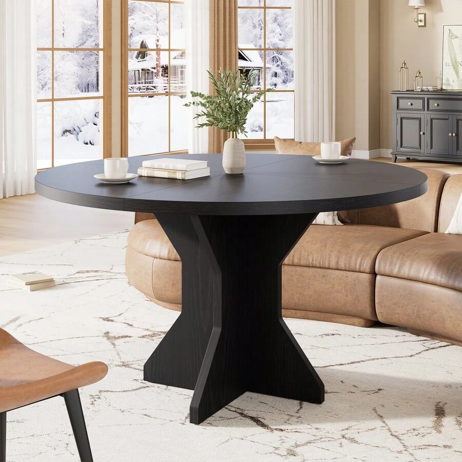 Dorvilesta Space-Saving Modern 47" Round Table For 4-6 – Sturdy Pedestal Base, Contemporary Design – Perfect For Apartment, Living Room, Kitchen - Black - View 1