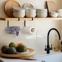 Soporte para papel de cocina sin taladro, gancho para puerta de gabinete, ahorro de espacio, fácil instalación, colgante sin perforaciones, para cocina/baño - BLANCO - Ver 7