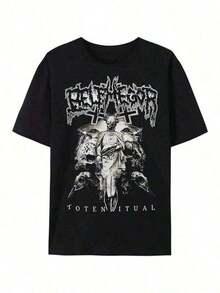 Camiseta estampada de cuello redondo para hombre con dise?o de la banda Belphegor, Cómodamente suave para el uso diario.100 % algodón, 180 g, ideal para primavera y verano, unisex. - Negro - Ver 1
