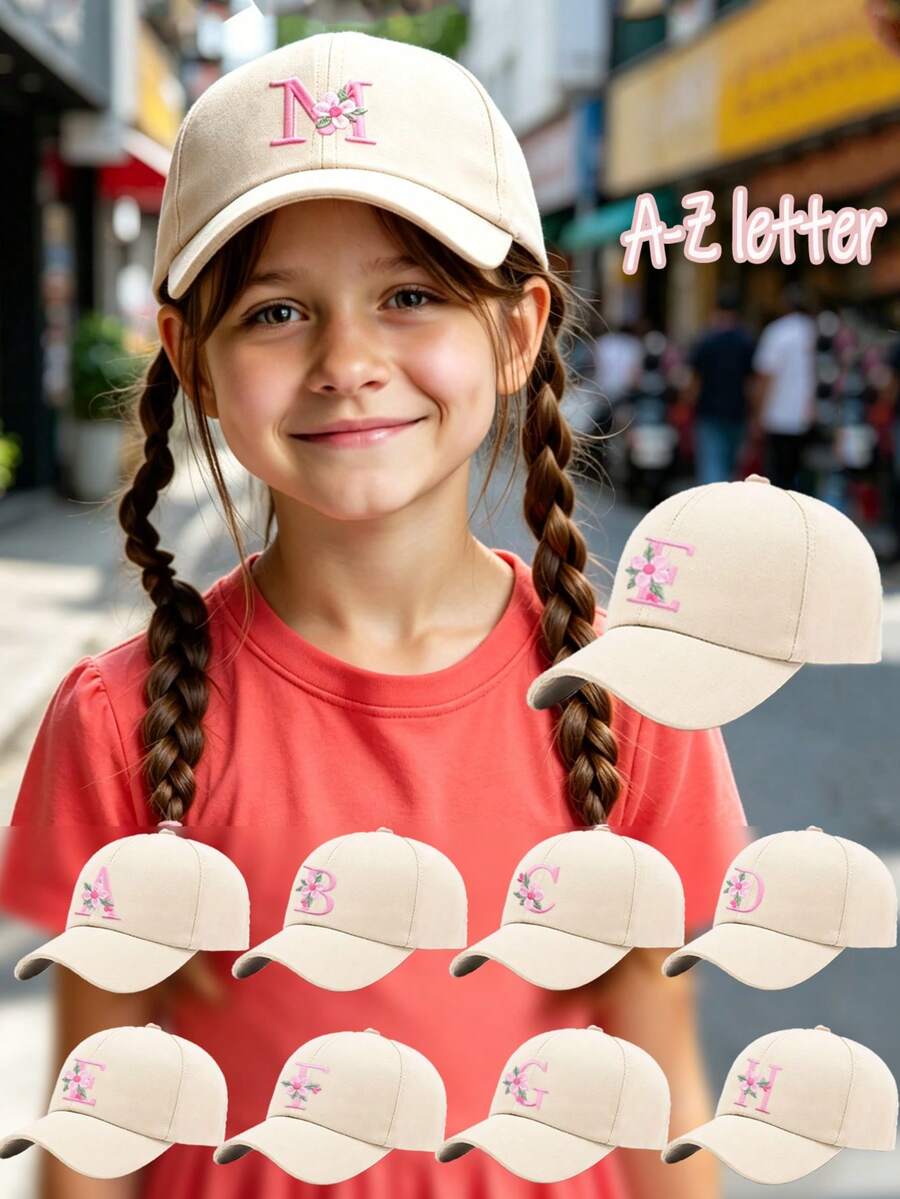 1 buah Topi Baseball Anak-anak dengan Pola 26 Huruf, Topi Anak Perempuan, Topi Baseball, Topi Pelindung Matahari, Cocok untuk Aktivitas Luar Ruangan dan Pemakaian Sehari-hari, Perlindungan Matahari - Krem - View 1