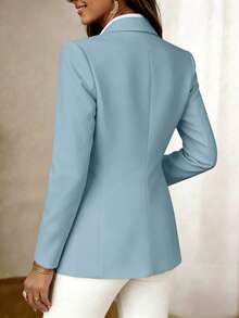 Women's Long Sleeve Lapel Button Jacket, Regular Length Knitted Fabric Lightweight Blazer, Creating Elegant And Fashionable Academic Style - Blue - View 3