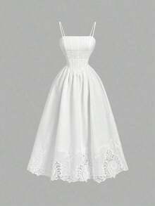 MOD Vestido midi bordado para mujer - Blanco - Ver 3