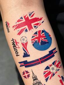 1pc UK World Cup Carnival Theme Tattoo Sticker, Blue & Red Contrast Flag Design, Waterproof & Long-Lasting, World Cup Fan Event Support Personalized Pattern, Sports Party Decoration Temporary Tattoo Sticker - Multicolor - View 4