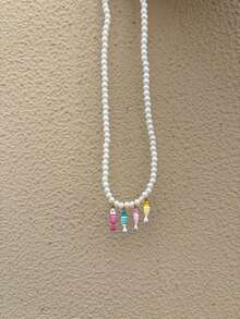 Summer Island Faux Pearl Beaded Necklace, Niche Design Vacation Style Colorful Small Fish And Seashell Pendant Necklace - Necklace - View 4