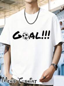 Diseño Simple y Versátil[Estilo Popular] Camiseta de manga corta con estampado de la Copa del Mundo "Estilo Celebración de Gol", adecuada para ir de compras, moda casual, fiestas en casa, con un diseño de grafiti de celebración de gol, ideal para salidas diarias, reunirse con amigos, cenas fuera, viajes y viajes de negocios, un regalo para fanáticos del fútbol, Camiseta de Algodón. - Blanco - Ver 1