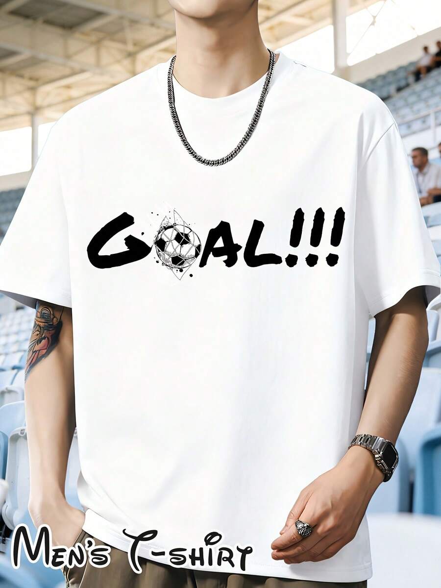Diseño Simple y Versátil[Estilo Popular] Camiseta de manga corta con estampado de la Copa del Mundo "Estilo Celebración de Gol", adecuada para ir de compras, moda casual, fiestas en casa, con un diseño de grafiti de celebración de gol, ideal para salidas diarias, reunirse con amigos, cenas fuera, viajes y viajes de negocios, un regalo para fanáticos del fútbol, Camiseta de Algodón. - Blanco - Ver 1