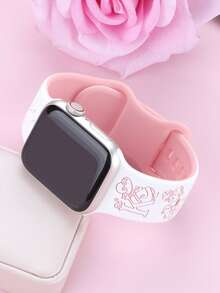 1條女款雕花矽膠錶帶，適用於Apple Watch 41mm 40mm 44mm 45mm 42mm 38mm 49mm 46mm，可愛小女孩字母圖案，柔軟休閒運動錶帶，適用於Apple Watch Series SE 11 10 9 8 7 6 5 4 3 2 1 Ultra，時尚雕花工藝智慧錶帶 - 白色錶帶配粉紅色字母 - 查看 3