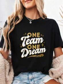 "One Team, One Phrase, One Dream" T-Shirt - Pure Cotton - 黑色4 - 查看 1