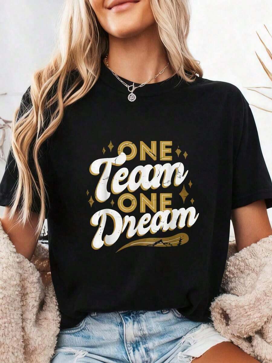 "One Team, One Phrase, One Dream" T-Shirt - Pure Cotton - 黑色4 - 查看 1