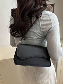 Fashionable Solid Color Asymmetrical Flap Vintage Minimalist Elegant Shoulder Bag - Black - View 2