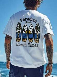 Camisa masculina casual de manga curta com estampa festiva, confortável e respirável, ideal para o verão. - Branco - Ver 1