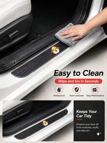 4Pcs Cute Cartoon Car Door Sill Protector Strip, PVC Anti-Scratch Threshold Protection Sticker, Non-Slip Waterproof Universal Auto Door Edge Guard, Anti-Scratch PVC Threshold Protector,Car Interior Decoration Accessories,Cartoon Car Decoration - A - View 9