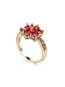 1pc Fashionable Colorful Zirconia Flower Ring For Women - Hot Pink - View 8