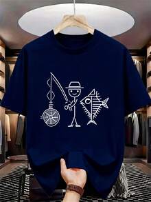 Camiseta Estampada para Hombre, Estilo Vintage Holgado, Diseño de Pesca de Sirena, Estilo Casual para Viajes Diarios, Sin Arrugas| Camisetas de uso diario para hombre| Camisetas básicas para hombre| Tops de moda modernos - Blanco - Ver 7