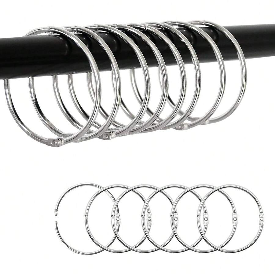 12pcs Round Metal Shower Curtain Rings, Convenient & Practical Multi-Purpose Home Accessories For Curtains And Shower Curtains - Silver - View 1