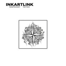 2张INKARTLINK火焰罗盘图案临时纹身贴纸，防水，持久1-2周，男女皆宜，是派对和聚会的必备单品 - 黑色 - 查看 3