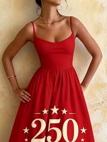 Women's V-Neck Printed Slip Dress2026 Women's Vintage Sundress Summer Fashion Freedom Anniversary Pattern Red Maxi Dress Ideal For Beach, Party And Daily Wear. ,Vestidos Elegantes De Mujer,Beach Dress,Vacation Outfits Women. - 彩色 - 查看 2